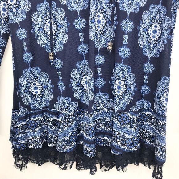 Style & Co. Navy Blue Medallion Print Peasant Boho Blouse - Picture 7 of 15
